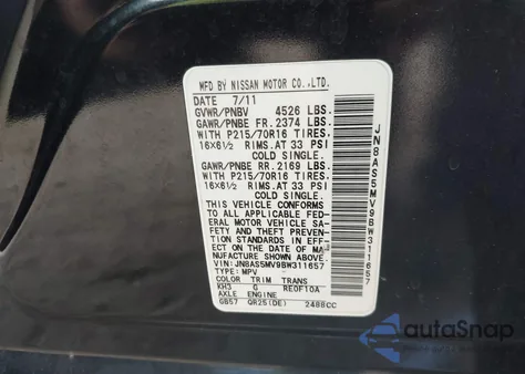 2011 Nissan Rogue S из США, поврежденный, VIN JN8AS5MV9BW311657